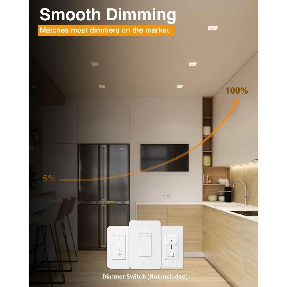 Adetu 4 Inch LED Recessed Downlight 12W 1080LM Dimmable 5CCT White Square 6 Pack